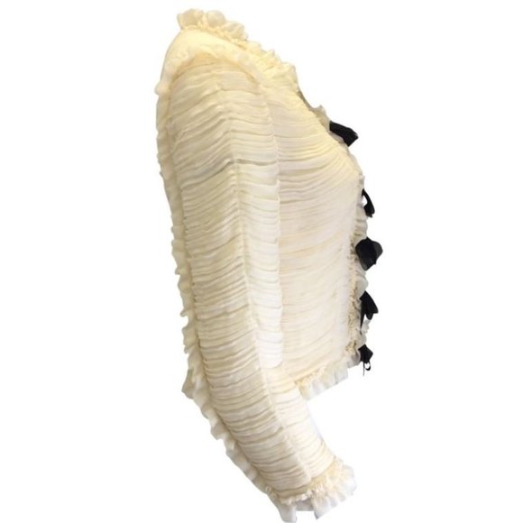 Chanel vintage 2006 ivory / Black Bow Detail Ruched Silk Chiffon Top / Jacket - Picture 9 of 15